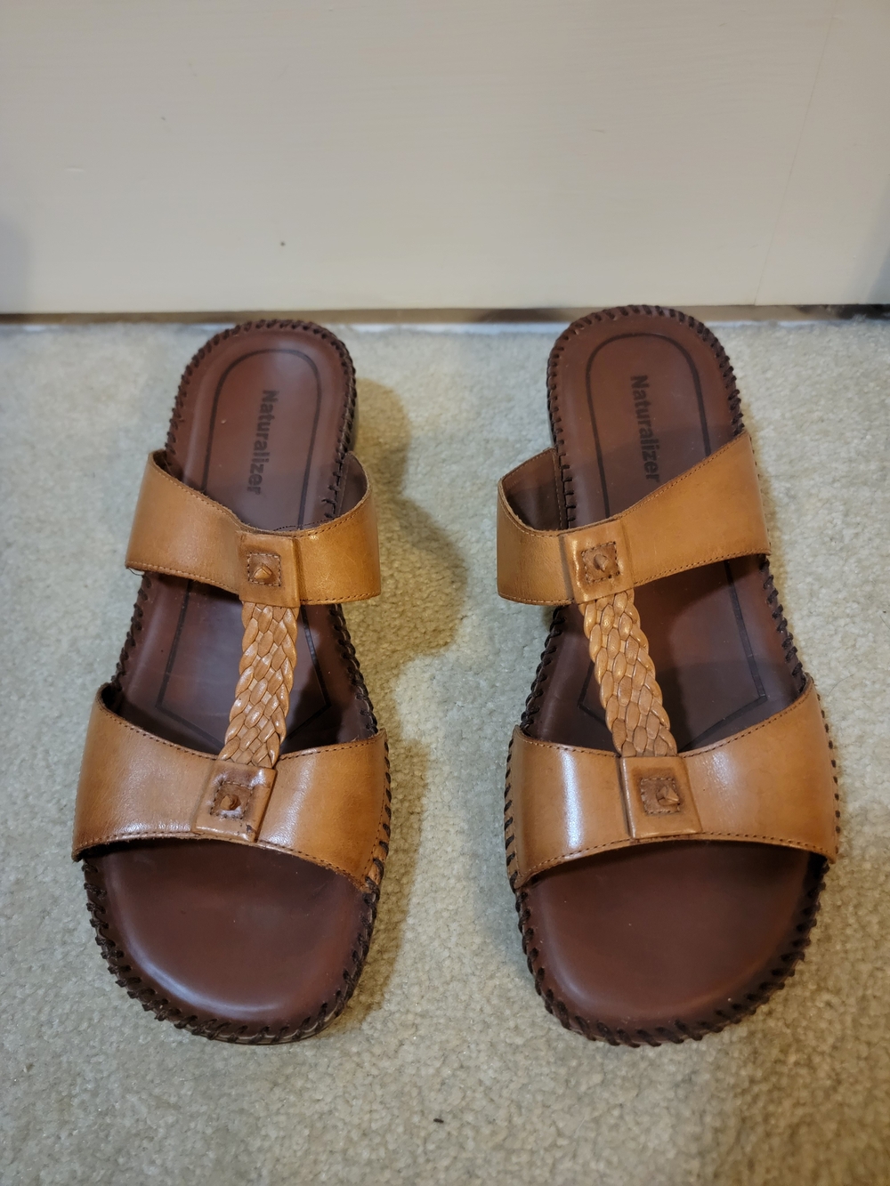 Naturalizer Women’s Tan Braided Leather Slide Sandals Size 11N EUC